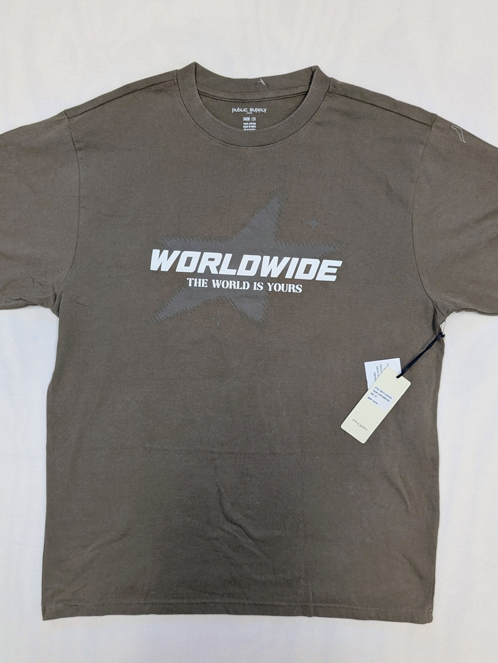 Public Supply Worldwide Graphic Star T-Shirt Brown Men’s Streetwear Short Sleeve